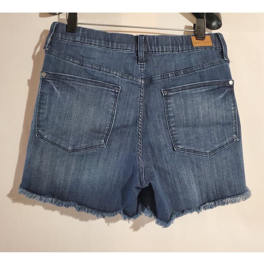 Judy Blue Dolphin Frayed Raw Hem Stretchy Denim Jean Shorts Size L Jorts Pockets - Picture 3 of 10